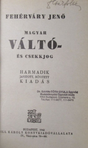 Dr. Fehrvry Jen - Magyar vlt- s csekkjog