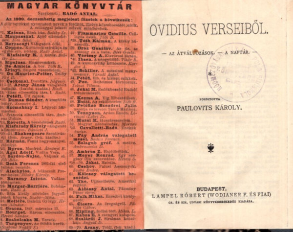 Ovidius verseib�l - Magyar K�nyvt�r sorozatb�l
