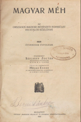 Magyar mh 1929-1930 fvolyamok  egyben