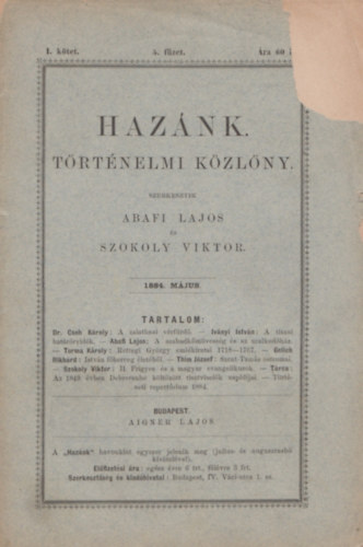 HAZ�NK - T�rt�nelmi K�zl�ny - I. k�tet - 1884. m�jus