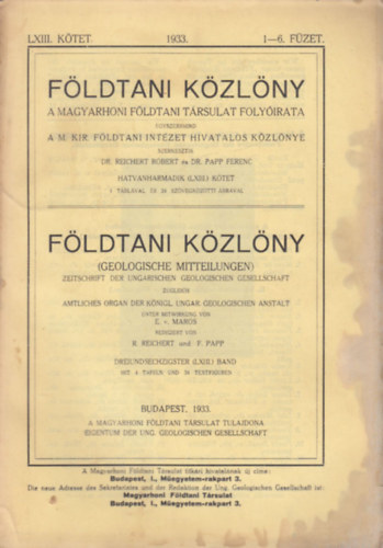Fldtani kzlny 1933/1-12. (Teljes vfolyam lapszmonknt)