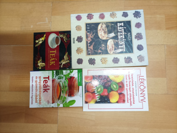 4 k�nyv te�kr�l, k�v�kr�l, levekr�l: Te�k, Te�k gy�gyn�v�nyekb�l �s gy�m�lcs�kb�l, L�k�nyv, Nagy k�v�k�nyv