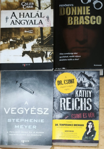 Stephenie Meyer, Caleb Carr, Woodley, Richard Joseph D. Pistone Kathy Reichs - 4db krimi regény - Fedőneve: Donnie Brasco, A Halál Angyala, A vegyész, Csont és vér