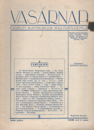 Vasrnap - Erdlyi katolikus kultrszemle XXIII. vfolyam 7. szm 1940. Jlius