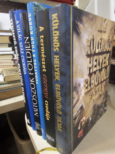 6db album, K�NYVMENT� AJ�NLAT: K�l�n�s helyek, elb�v�l� t�jak+ A term�szet ezernyi csod�ja+ Vonattal a F�ld k�r�l+ M�toszok f�ldj�n+ A vil�g sz�z csod�ja+ Teremt� er�k, puszt�t� elemek