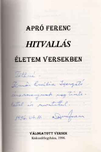 Apr Ferenc - Hitvalls - letem versekben - dediklt