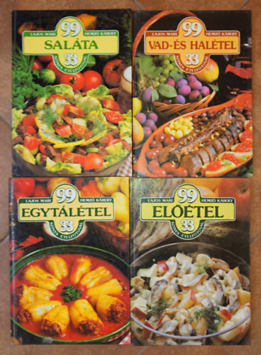 4 szakácskönyv a '80-as évekből: 99 előétel, 99 saláta, 99 egytálétel, 99 vad- és halétel