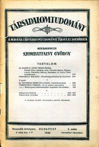 Trsadalomtudomny - 1940. Huszadik vfolyam 5. szm (november-december)