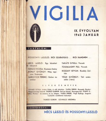 Vigilia IX. teljes vfolyam, lapszmonknt 1943/1-12 (janur-december)