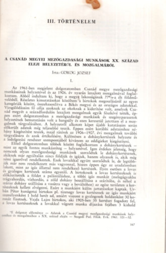 T�rt�nelem III. - A Csan�d megyei mez�gazdas�gi munk�sok XX. sz�zad eleji helyzet�r�l �s mozgalm�r�l  - K�l�nlenyomat