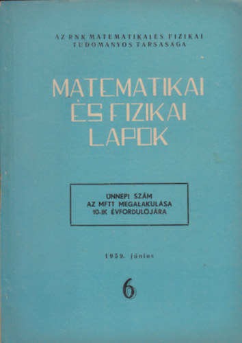 Matematikai s fizikai lapok 6. 1959. jnius