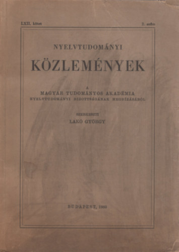 Nyelvtudomnyi kzlemnyek - LXII. ktet 2. szm (1960)