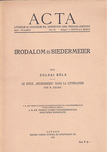 Irodalom s Biedermeier (magyar/francia)