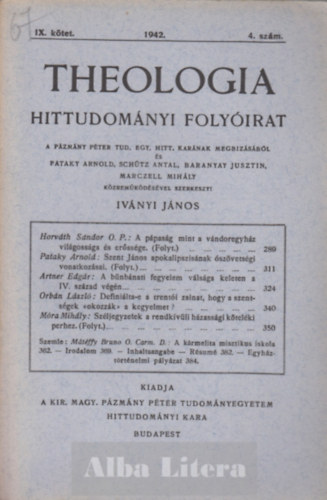 Theologia hittudomnyi folyirat IX. ktet 1942. 4. szm