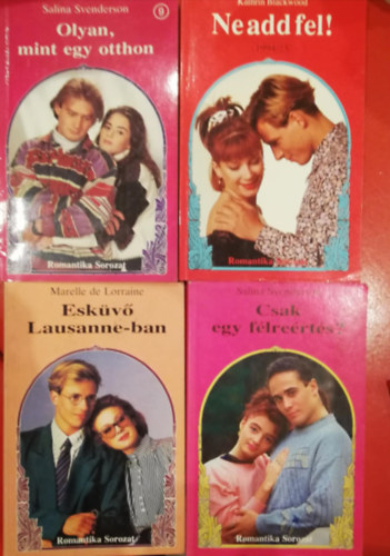Romantika Sorozat 4 k�tet  Salina Svenderson: Csak egy f�lre�rt�s? Marelle de Lorraine: Esk�v� Lausanne-ban Kathrin Blackwood: Ne add fel! Salina Svenderson: Olyan, mint egy otthon