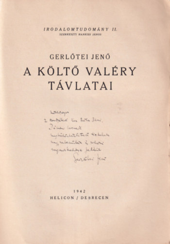 Gerltei Jen - A klt Valry tvlatai - dediklt ( Irodalomtudomny II. )