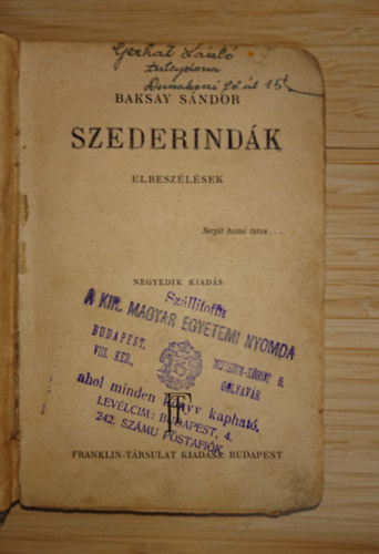 Baksay Sándor - Szederindák