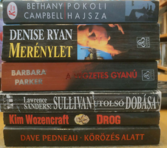 6 db krimi: A v�gzetes gyan� + Drog + K�r�z�s alatt + Mer�nylet + pokoli hajsza + Sullivan utols� dob�sa