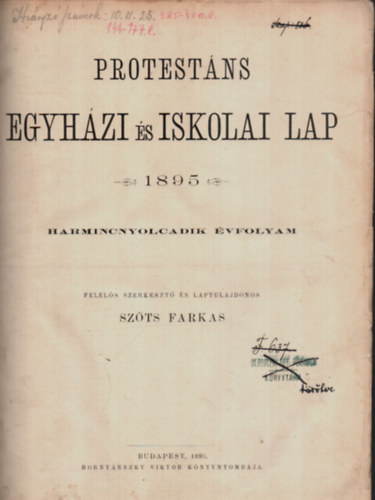 Protestns Egyhzi s Iskolai Lap 1895.