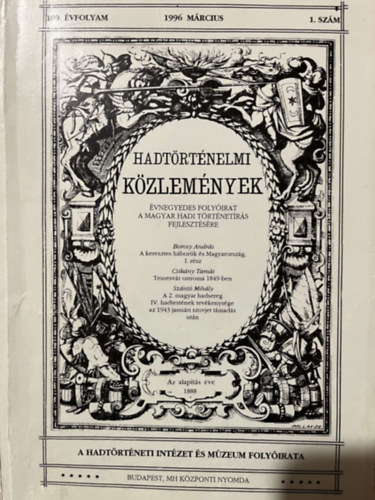 Hadtrtnelmi kzlemnyek 109. vf. 1996. mrcius 1. szm