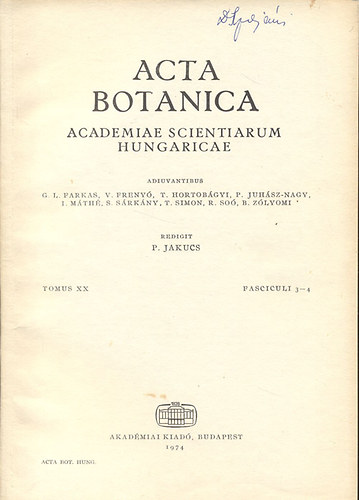Acta Botanica (A Magyar Tudomnyos Akadmia botanikai kzlemnyei)- Tomus XX., Fasciculi 3-4.