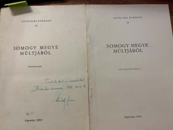 Somogy megye m�ltj�b�l (Lev�lt�ri �vk�nyv 19.,21..) - k�l�nlenyomat