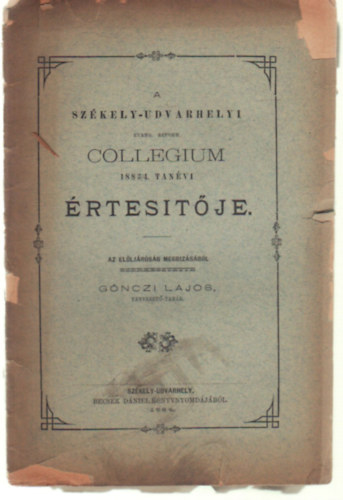 A Szkely-udvarhelyi Collegium 1883/4 tanvi rtestje