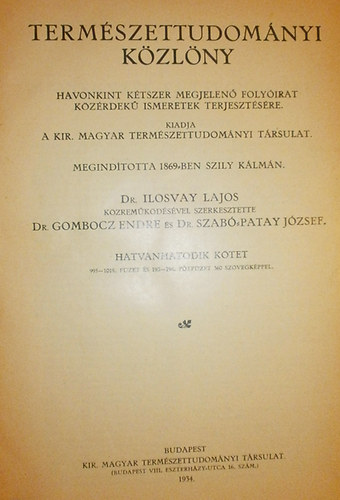 Ilosvay-Gombocz-Szab-Patay - Termszettudomnyi kzlny 1934
