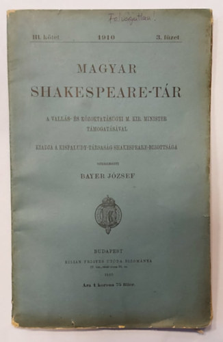 Magyar Shakespeare-tr - 1910 - III. ktet 3. fzet