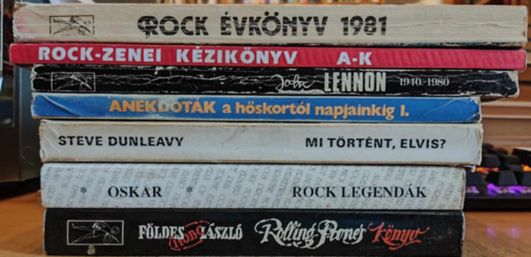 7 db rockzene: Rolling Stones knyv; Mi trtnt, Elvis?; Rocklegendk; Pop mzeum: Anekdotk a hskortl napjainkig; John Lennon 1940-1980; Rock zenei kziknyv 1950-1993; Rock vknyv 1981
