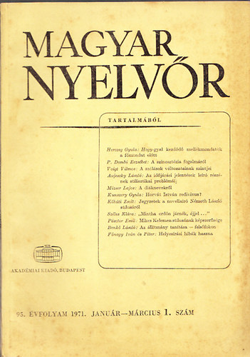 Magyar Nyelvr 1971/1-4. szm (teljes vfolyam)