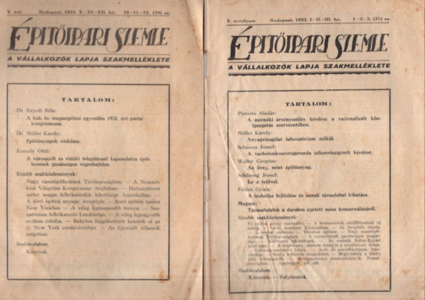 2 db ptipari Szemle V. vf. 31. s 34. szmok (  1932 I-II-III. h s 1932. 10-11-12. h egytt )