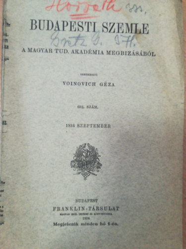 Voinovich G�za - Budapesti szemle 682. sz�m 1934 szeptember
