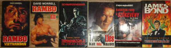 6 klasszikus akci�film k�nyvben a 20. sz�zad v�g�r�l: Rambo II., Rambo III., Termin�tor 2., True Lies - K�t t�z k�z�tt, A sz�kev�ny, James Bond - Visszasz�ml�l�s