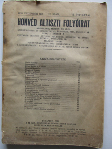 Honvd Altiszti Folyirat 1939. december(VI. vfolyam 12. szm)