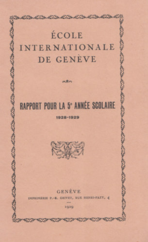 cole Internationale De Genve - Rapport Pour La 5 - Anne Scolaire 1928-1929