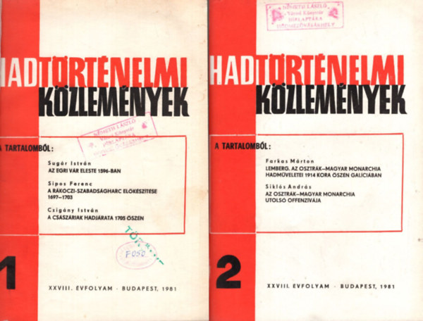 Hadt�rt�nelmi k�zlem�nyek 1981 1-4. sz�m (teljes)