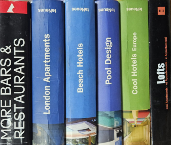 6 db bels��p�t�szettel, lakberendez�ssel foglalkoz� k�nyv: London Apartments + Lofts & Apartments + Pool Design + Cool Hotels - Europe + Beach Hotels + More Bars & Restaurants