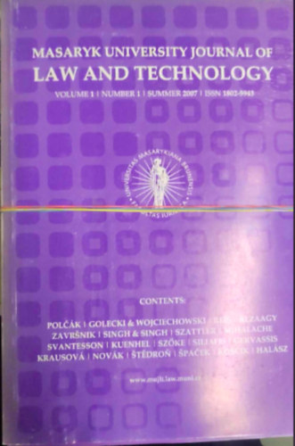 5 db Masaryk University Journal of Law and Technology : - 4/1/2010 - 3/3/2009 - 2/2/2008 - 2/1/2008 - 1/1/2007