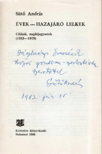 �vek - Hazaj�r� lelkek (Cikkek, napl�jegyzetek)