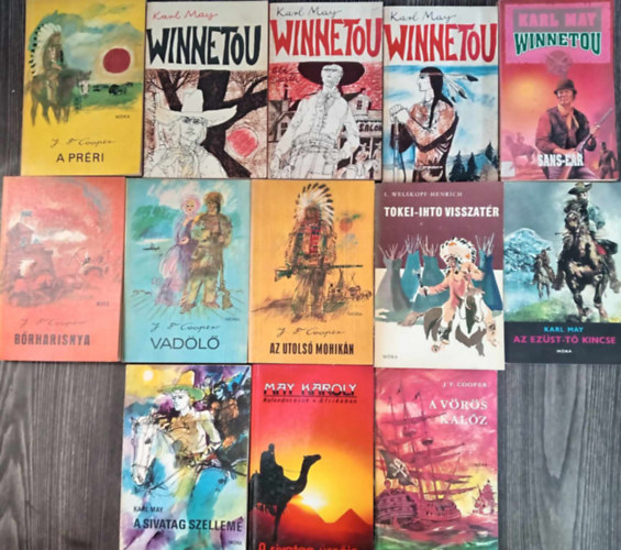 Karl May, L. Welskopf-Henrich J. F. Cooper - (13db) Ifjsgi kalandregny knyvcsomag: A prri / Winnetou: Old Shatterhand + Old Death + Winnetou + Sans-ear/ A sivatag szelleme / A vrs kalz / Brharisnya / Vadl / Az utols mohikn / Tokei-Ihto visszatr / Az ezst t kincse
