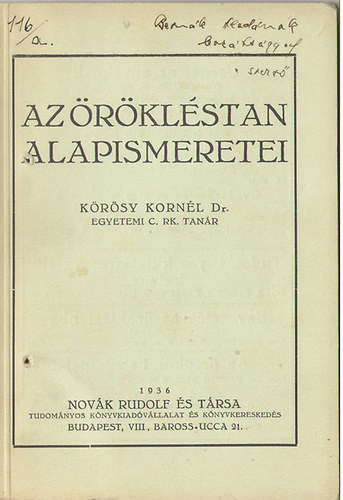 Krssy Kornl Dr. - Az rklstan alapismeretei