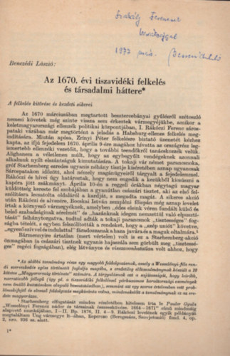 Az 1670. vi Tiszavidki felkels s trsadalmi httere - Dediklt - Klnlenyomat