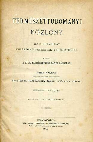 Termszettudomnyi Kzlny XXVII. 1895. (1-12 szm egybektve) Teljes!