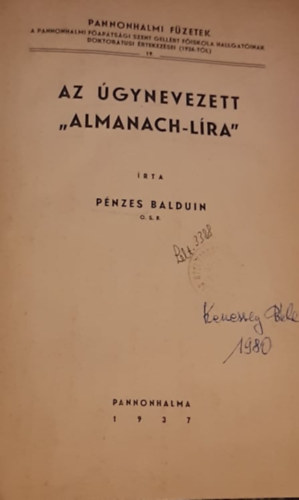 Pnzes Balduin O.S.B - Az gynevezett "Almanach-lra"