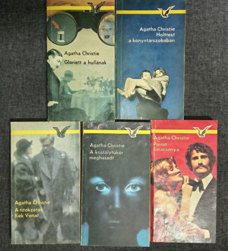 (5db) Agatha Christie krimi knyvcsomag: Gloirett a hullnak / Holttest a knyvtrszobban / A titokzatos kk vonat / A kristlytkr meghasadt / Poirot karcsonya