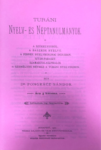 Tur�ni nyelv- �s n�ptanulm�nyok (hasonm�s kiad�s)