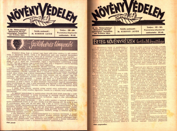 N�v�nyv�delem 1944. janu�rt�l szeptemberig �s Kert�szet 1944. janu�rt�l szeptemberig (t�red�k �vfolyam egybek�tve)