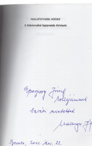 A b�k�scsabai lapnyomda t�rt�nete (dedik�lt)