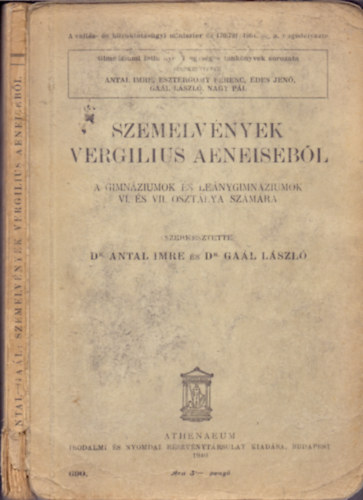 Szemelvnyek Vergilius Aeneisbl. A gimnziumok VI. s VII. osztlya